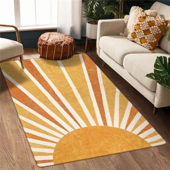 Boho Sun Print Area Rug Small Washable Rug Modern Abstract Non-Slip Accent - Picture 7 of 7